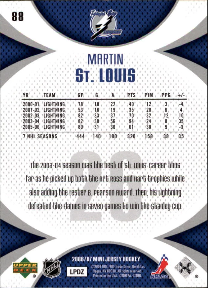 2006-07 UD Mini Jersey Collection #88 Martin St. Louis - NM-MT - Image 2 of 2