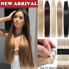 16"-24" 100 Real Human Hair Tape In Human Hair Extensions Thick Glue US Stock