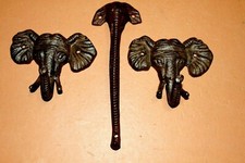 (3) Elephant Theme Entry Way Decor, Cast Iron Door Pull & Wall Hooks