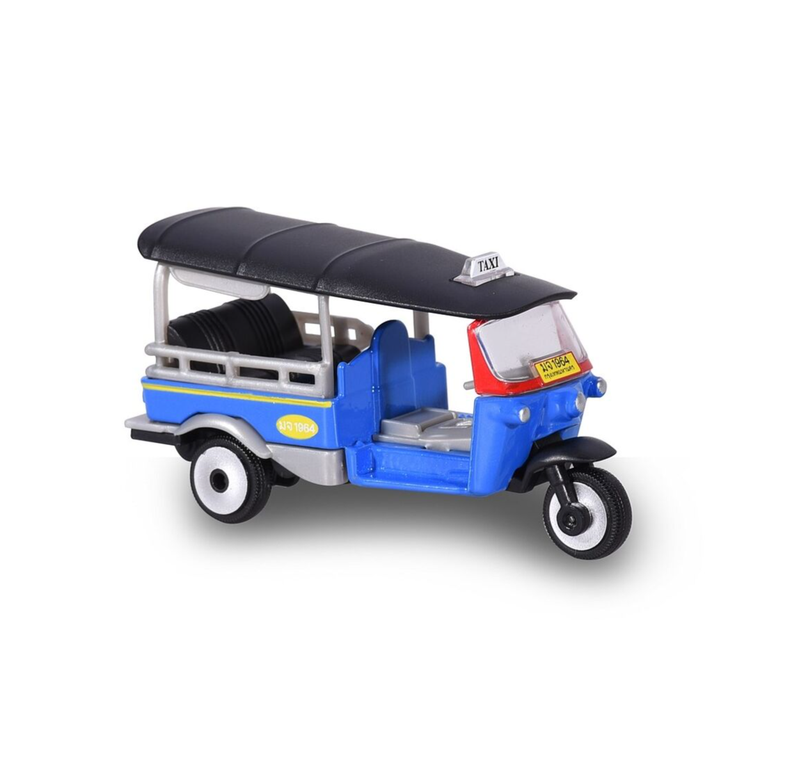 Jouet Tuk Tuk Auto Rickshaw Majorette échelle 1:47 - Bleu Et Rouge - Modèle Thaïlande 2017