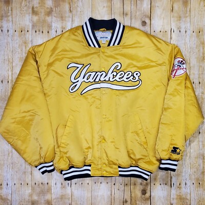 Vintage 90s MLB Baseball New York Yankees Satin Yellow Starter
