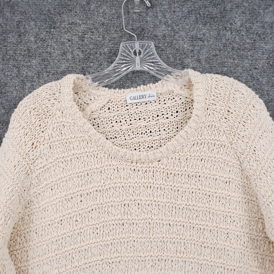 Suéter Gallery Mujer L Grande Beige Pullover Cuello Redondo Manga Larga Tejido Foto 3 de 4