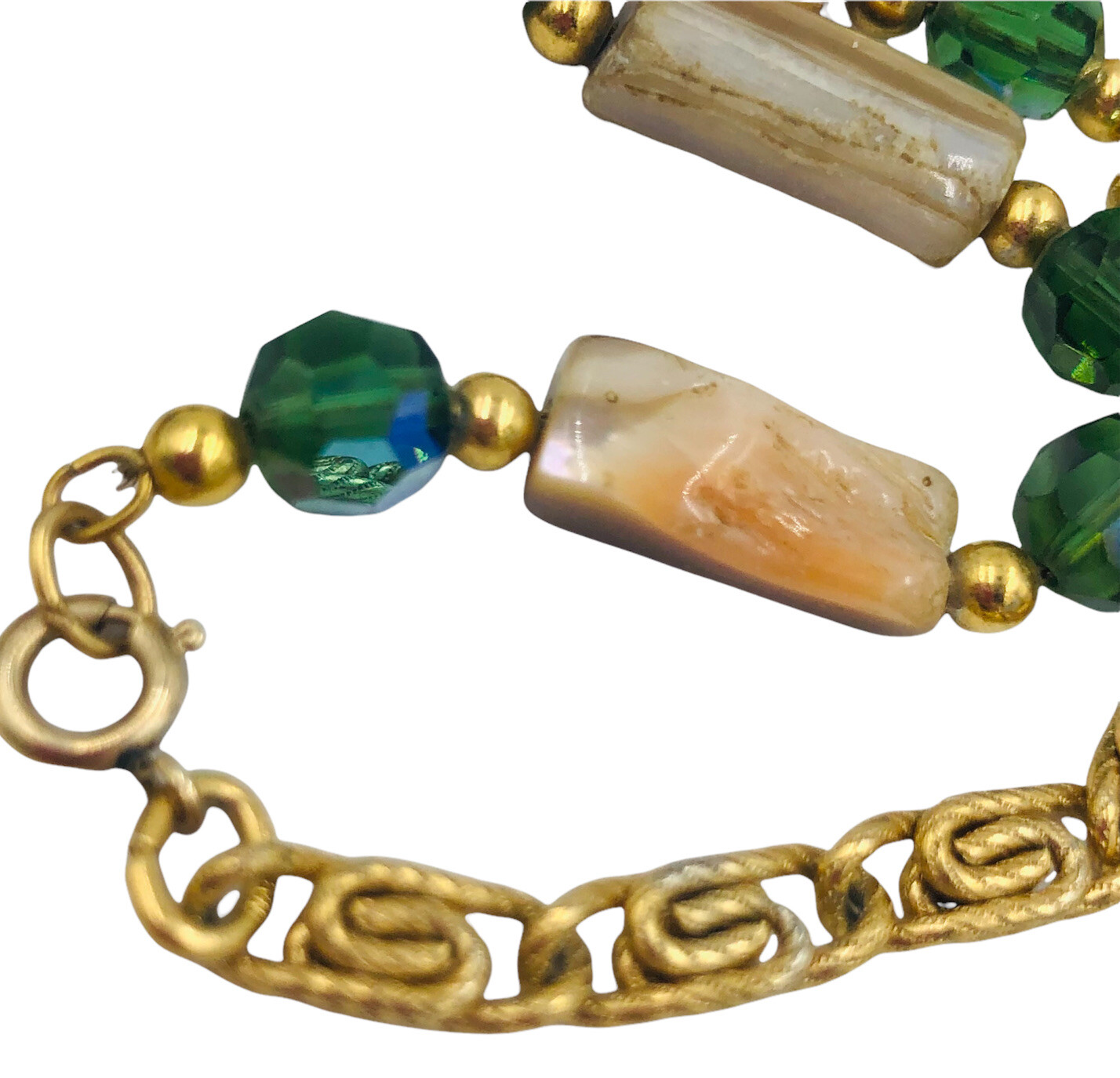 Flapper Length MOP Abalone Small Chain Green Auro… - image 4