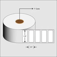 Direct Thermal 1.25"x0.5" Paper Labels for Zebra LP/GK/GX/ZD printers-12 ROLLS