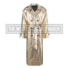 Leather Trench Coat Womens In Gold, Long Coats For Women, Get 30% Off