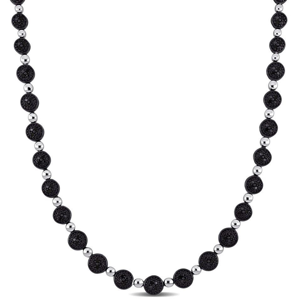 Collar Tenis Estación Racimo Diamantes Negros Plata Esterlina Amour