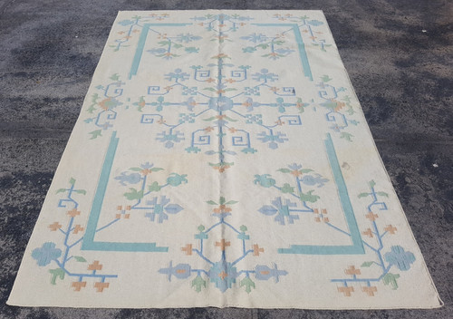 Vintage Traditional Handmade Beautiful Turkish Floral Kilim Floor Rug 262x177 cm