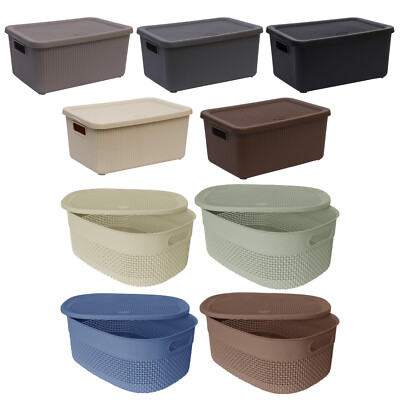 14L Kunststoff Aufbewahrungsbox mit Deckel Küche Home Office Medium Korb Behälter