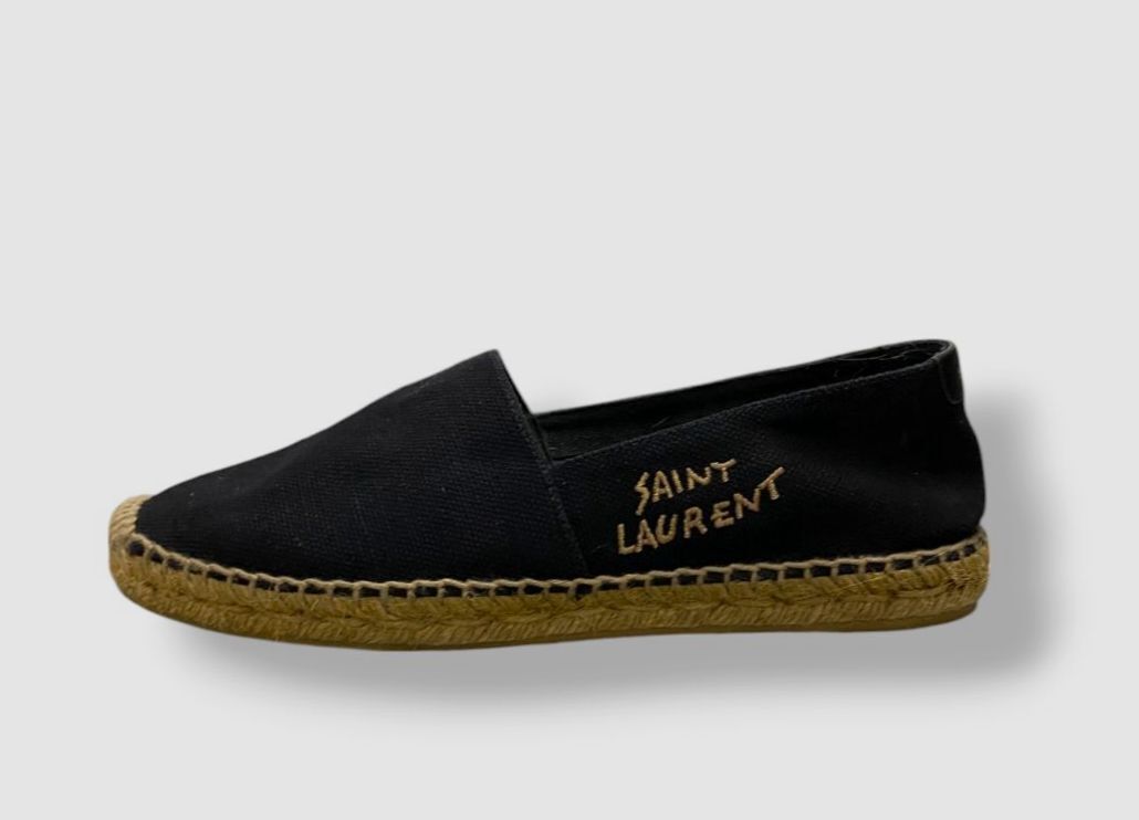 Scarpe sandali bassi Saint Laurent donna nere con logo espadrillas misura 38 5