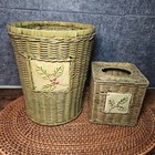 Christmas Wicker Rattan Tissue Box Cover Wastebasket Ceramic Holly Berry