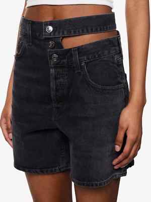 AGOLDE £260 Broken Waistband High Waist Black Denim Shorts W26 UK 8 US 4 NEU