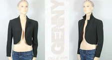Luxurious Designer GENNY Italy Black Cropped Open-Front Blazer Jacket Bolero 8
