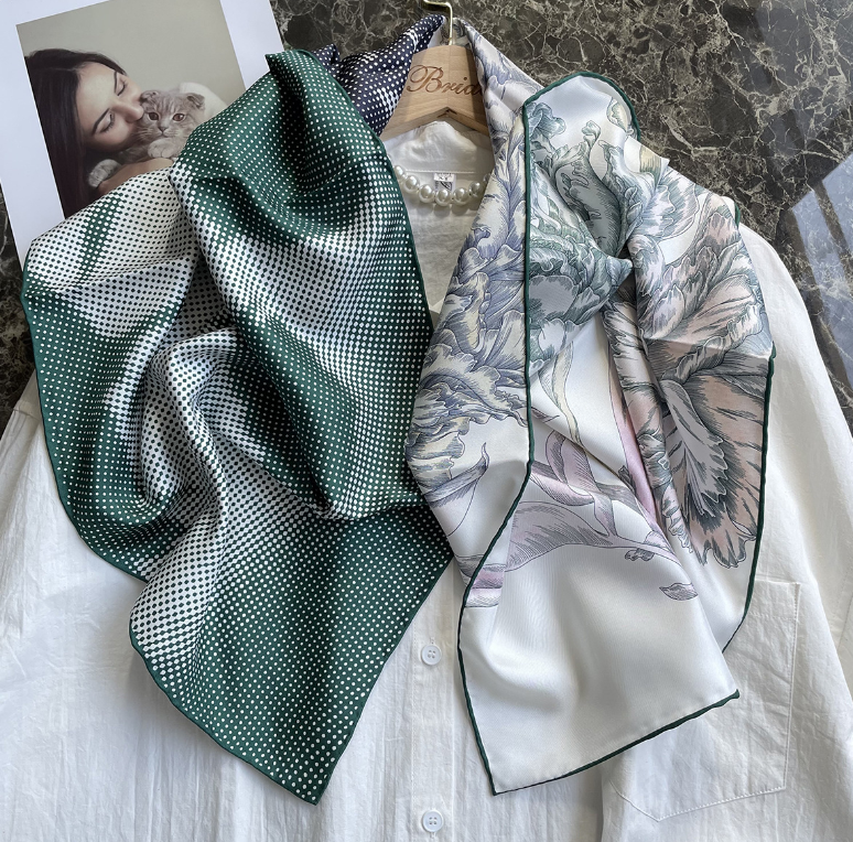 Pure 18 Momme Twill Silk Wrap Scarf Bandanna Flower splicing Square Shawl 35''﻿