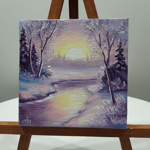 Hand Painted Original Christmas Winter Painting Signed Wall Art Ukraine Artist - Video 1 of 1