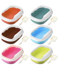 6 Cat Litter Boxes w/ High Sides Open Top Kitty Litter Box Tray W/ 6 Scoops