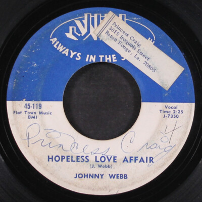 JOHNNY WEBB: hopeless love affair / broken hearted me JIN 7'' Single 45 RPM