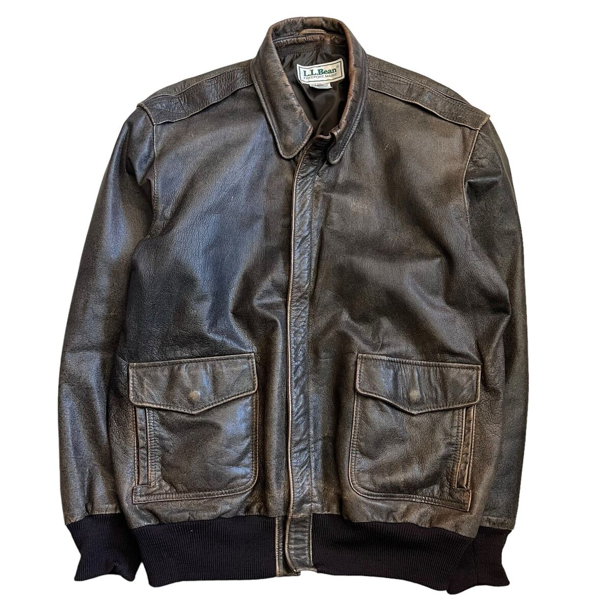 Vintage 1980s L.L. Bean Leather A2 Aviator Bomber Jacket 44L Vintage 1980s L.L. Bean Leather A2 Aviator Bomber Jacket 44L