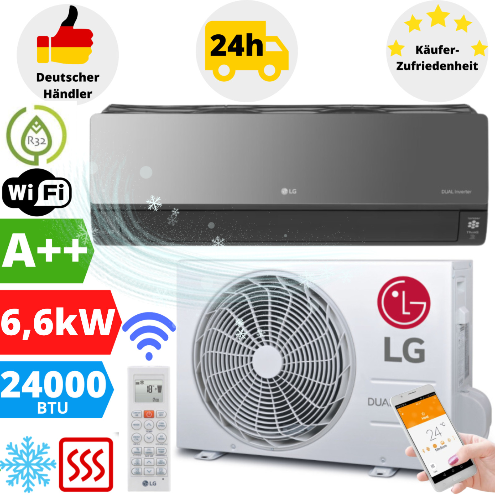 Aire acondicionado LG Artcool Mirror Split 6,6 kW AC24BK aire acondicionado R32 aparato de pared