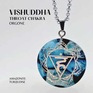 Authentic THROAT CHAKRA Vishuddha Orgonite Necklace. Balance, Communication and Expression