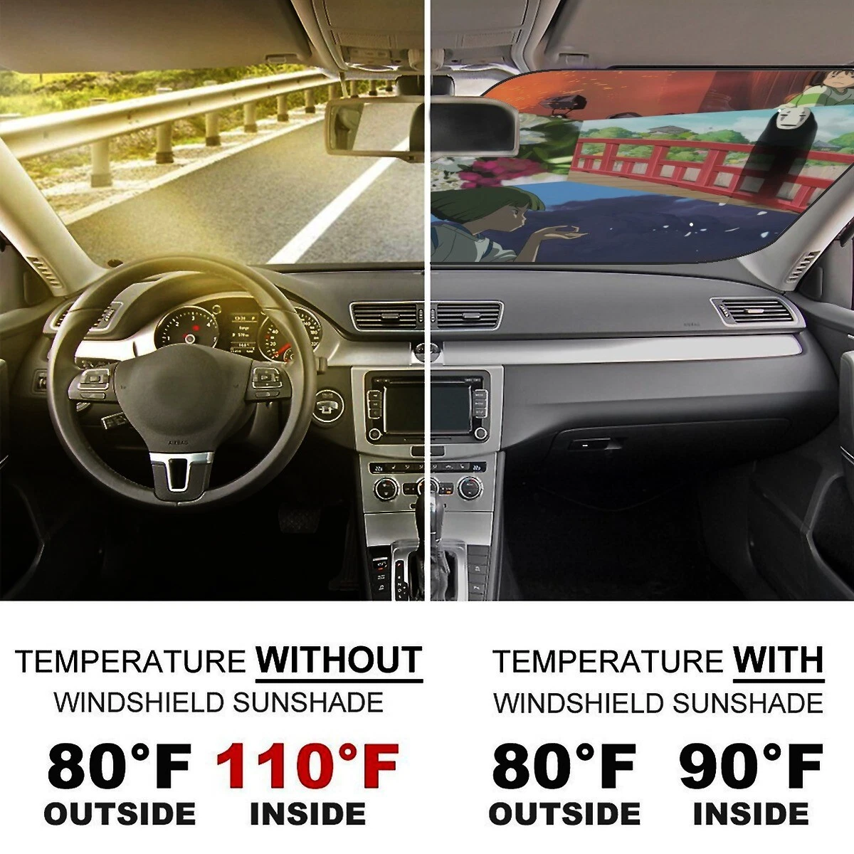 Spirited Away Car Windshield Sun Shade for SUV Car Truck Front Window