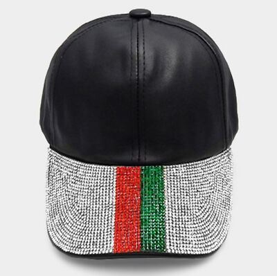 Black Green Red Colorblock Stripes Crystal Brim Baseball Cap Hat Fashion Style usa hat sold on Temu United States main image 3