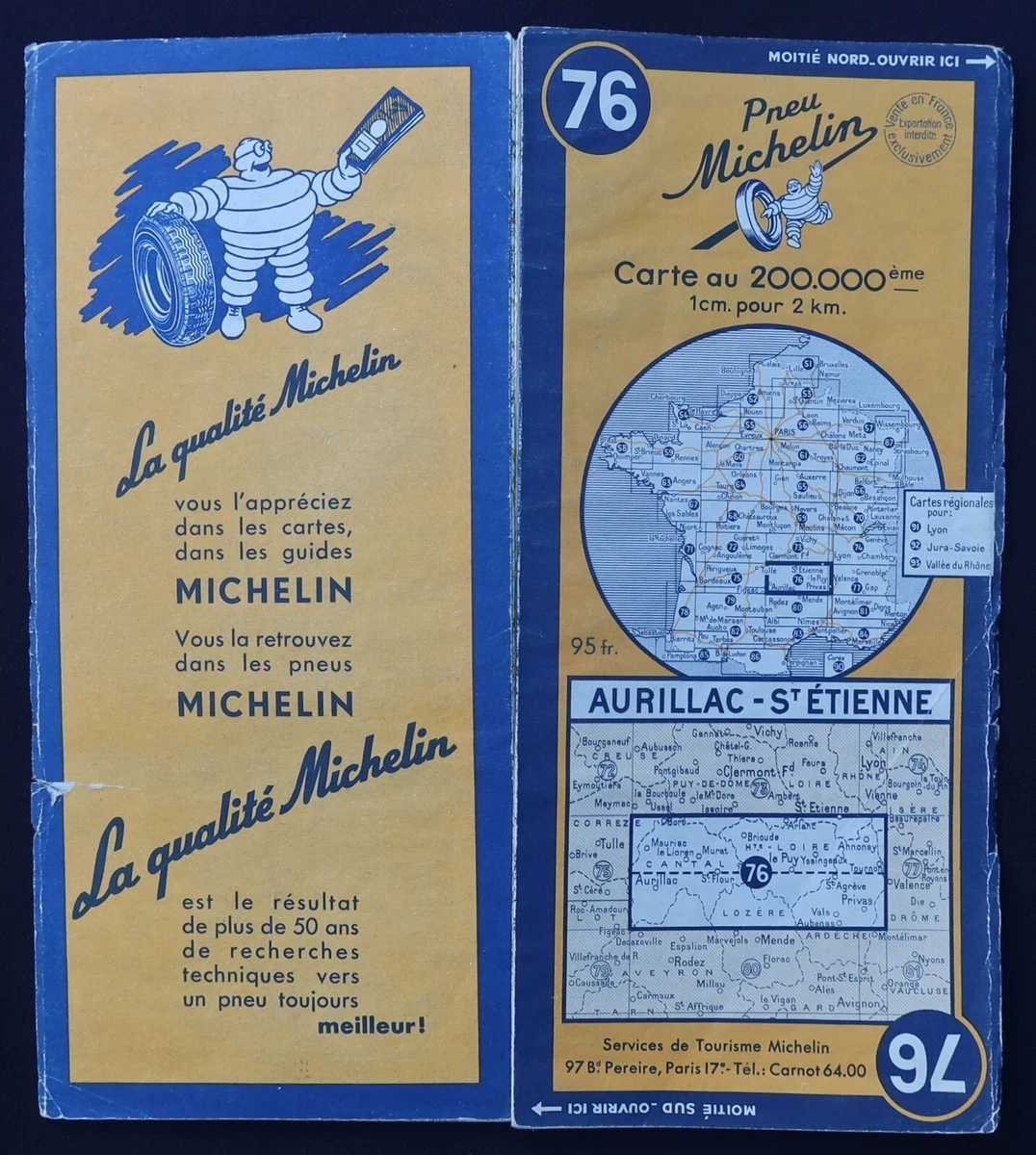 Ancienne Carte Routière Michelin N°52 - Le Havre / Amiens - 1953 - Bon état