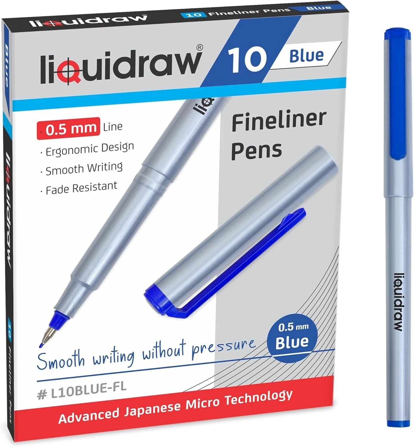 Liquidraw Lot de 10 stylos Fineliner bleus stylos à pointe fine 0,5 mm stylo fineliner dessin