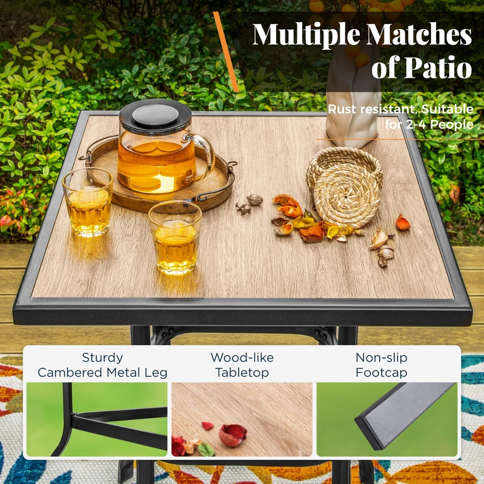 39-дюймовый квадратный деревянный уличный барный столик для патио бистро - Изображение 3 из 4