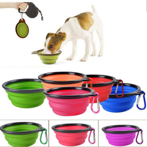Silicone Pet Dog Collapsible Travel Feeding Bowl Portable Food Water Dish Feeder - Foto 1 di 16