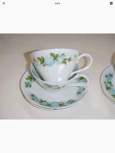 Noritake Fine China Blue Orchard 6695 Pattern 4 Cups 4 Saucers 1965 Cook n Serve - Picture 2 of 4