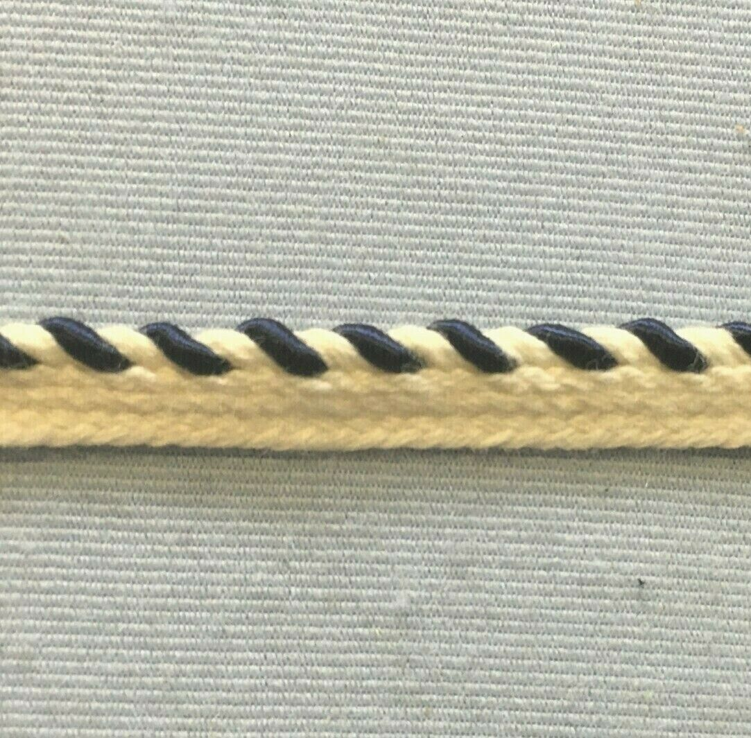 1/8" Lip Cord Trim Piping Lip Cording Trim Rayon Navy Off White 5 yds 