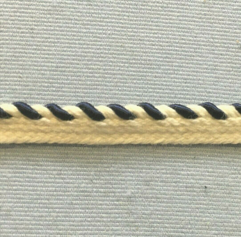 1/8" Lip Cord Trim Piping Lip Cording Trim Rayon Navy Off White 5 yds 
