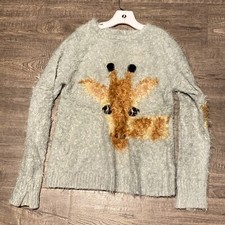 Zara Girls Knitwear Soft Fluffy Sweater Size 11/12 Mint Green Giraffe