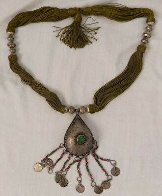Antique Morrocan Authentic Silvered Amulet Necklace Coins Handmade African Berbe