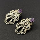Color Marcasite Earrings Regency Vintage Sterling Silver Petite Amethyst