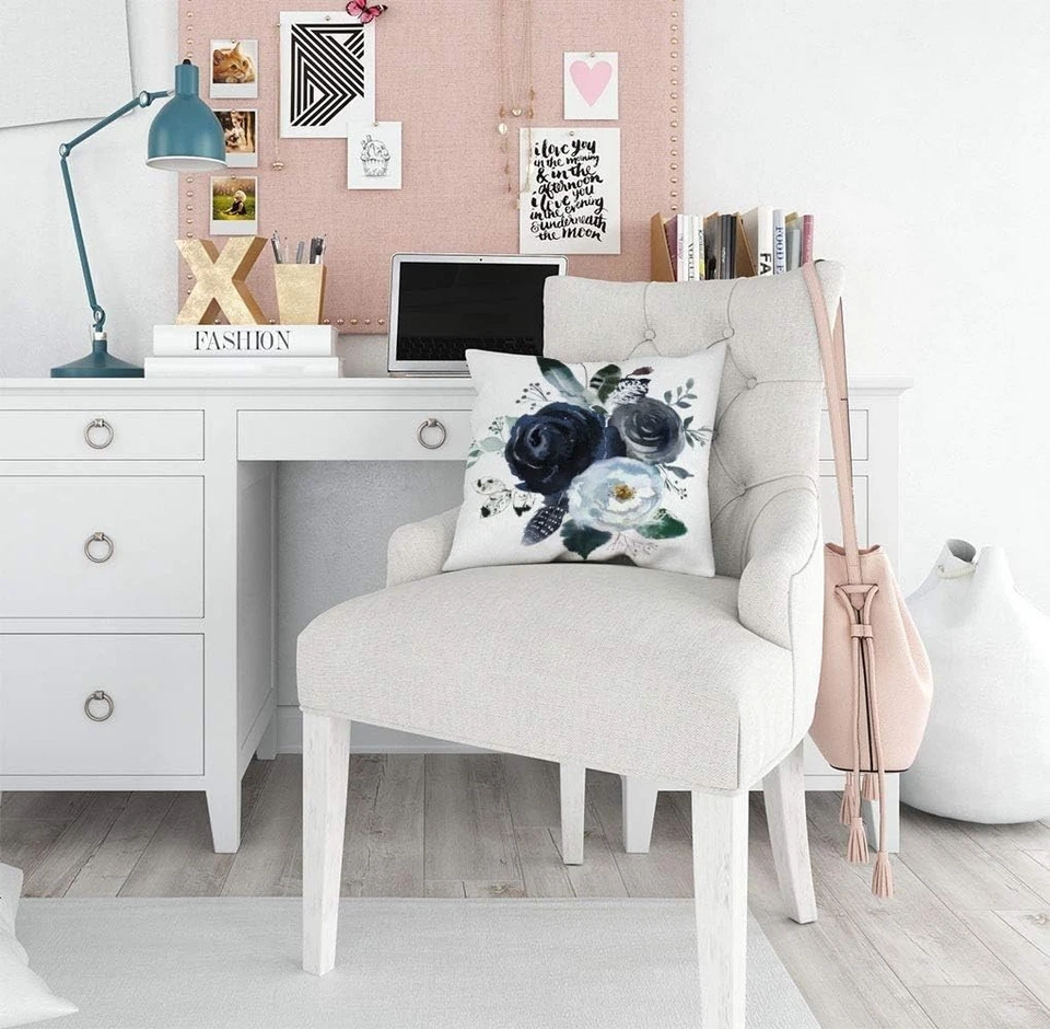 Navy Blue Pillow Covers 18X18 Inch Decorative Pillows Covers Boho Floral Rose... - Image 3 of 4