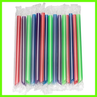 100 Pack Disposable Colorful Plastic Large Smoothie Straws 8'' - BPA Free Indi...