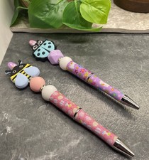 2 PC Handmade Silicone Bead Black Ink Pen Set Easter Basket New Free Ship B5533