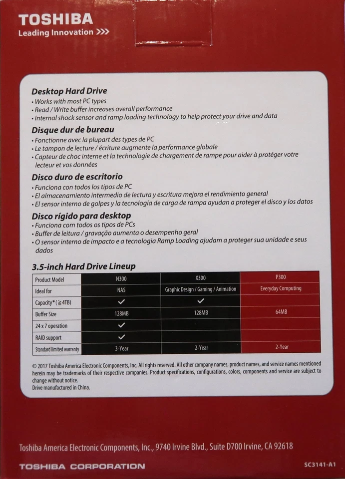 Toshiba 3.5" P300 Internal Desktop 7200rpm 64MB 6gbs 3.5" 2TB Sata HDWD120 "New" - Image 2 of 4