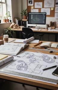 Drafting Drawing Templates 3 Pc with case vintage