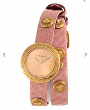 Versace Medusa Swiss Made Quartz Women's Analog Watch Pink Leather Gold Tone