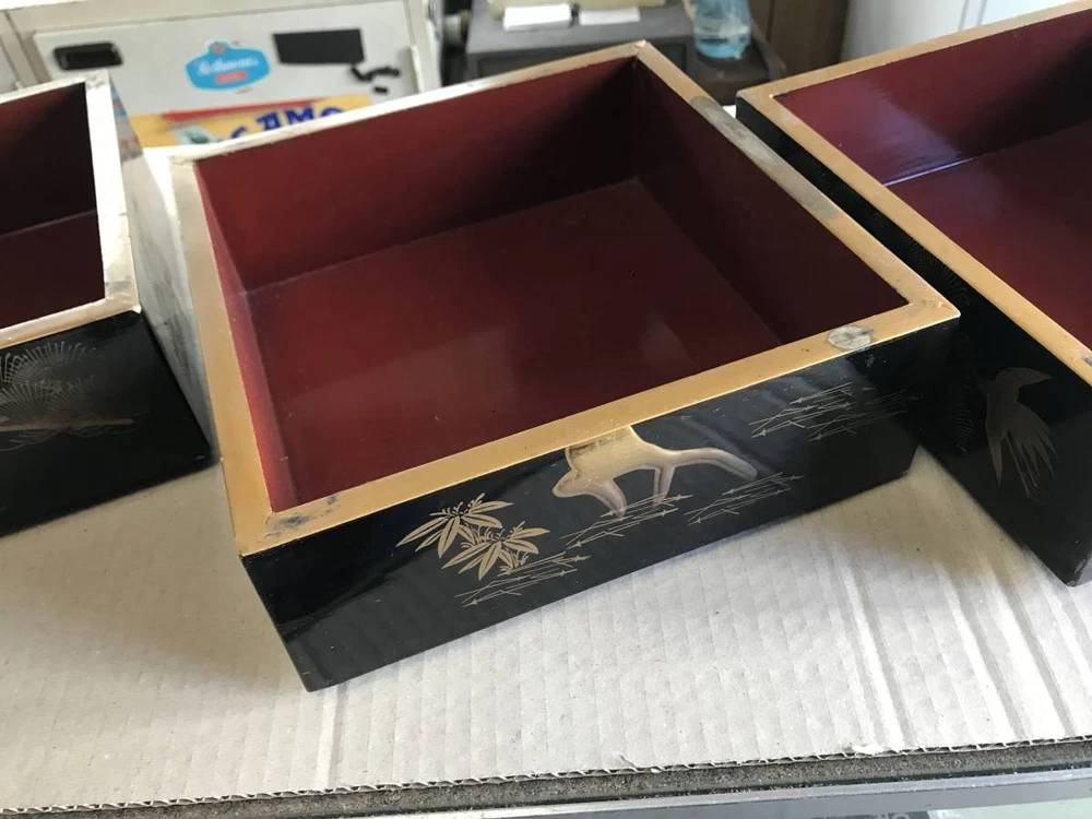 Jubako Bento Box Japanese Old heavy lacquered 5 tiers