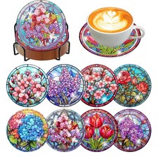 8 PCS Diamond Art Coasters-Flower Diamond Painting Coasters Kits with Holder