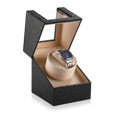 Efaithtek Watch Winder Single Automatic Black Ostrich Leather Quiet Motor