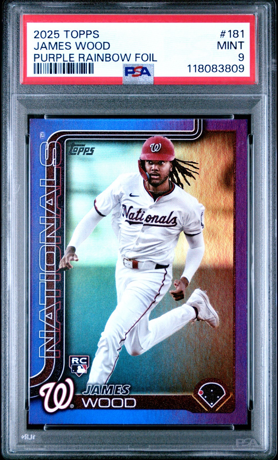 2025 TOPPS PURPLE RAINBOW FOIL #181 JAMES WOOD 005/250 PSA 9 RC SP
