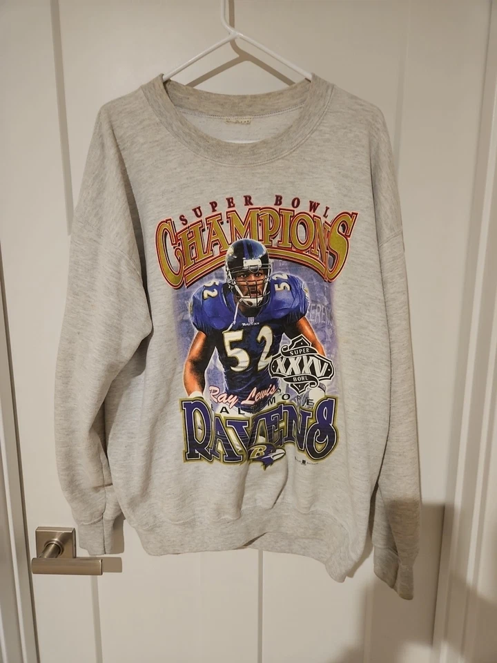 Mens Vtg NFL Baltimore Ravens Ray Lewis Super Bowl XXXV Champs Sweatshirt XL - Image 2 of 4