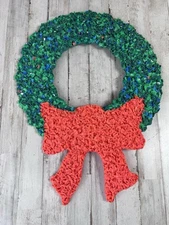 Vintage Popcorn Christmas Wreath Melted Plastic Wall Hanging Holiday Door