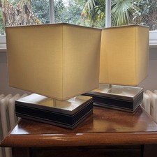 2x Rectangle Base Table Lamps | Silver And Faux Leather | Cream Box Shade
