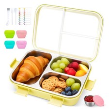 Stainless Steel Lunch Box Kids, 3 Compartments Leak Proof Metal Bento Box, Sn...