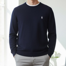 Polo Ralph Lauren Cotton Cashmere Lightweight Crew Sweater Navy Blue Men's L